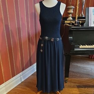 Navy Midi Dress with Belt